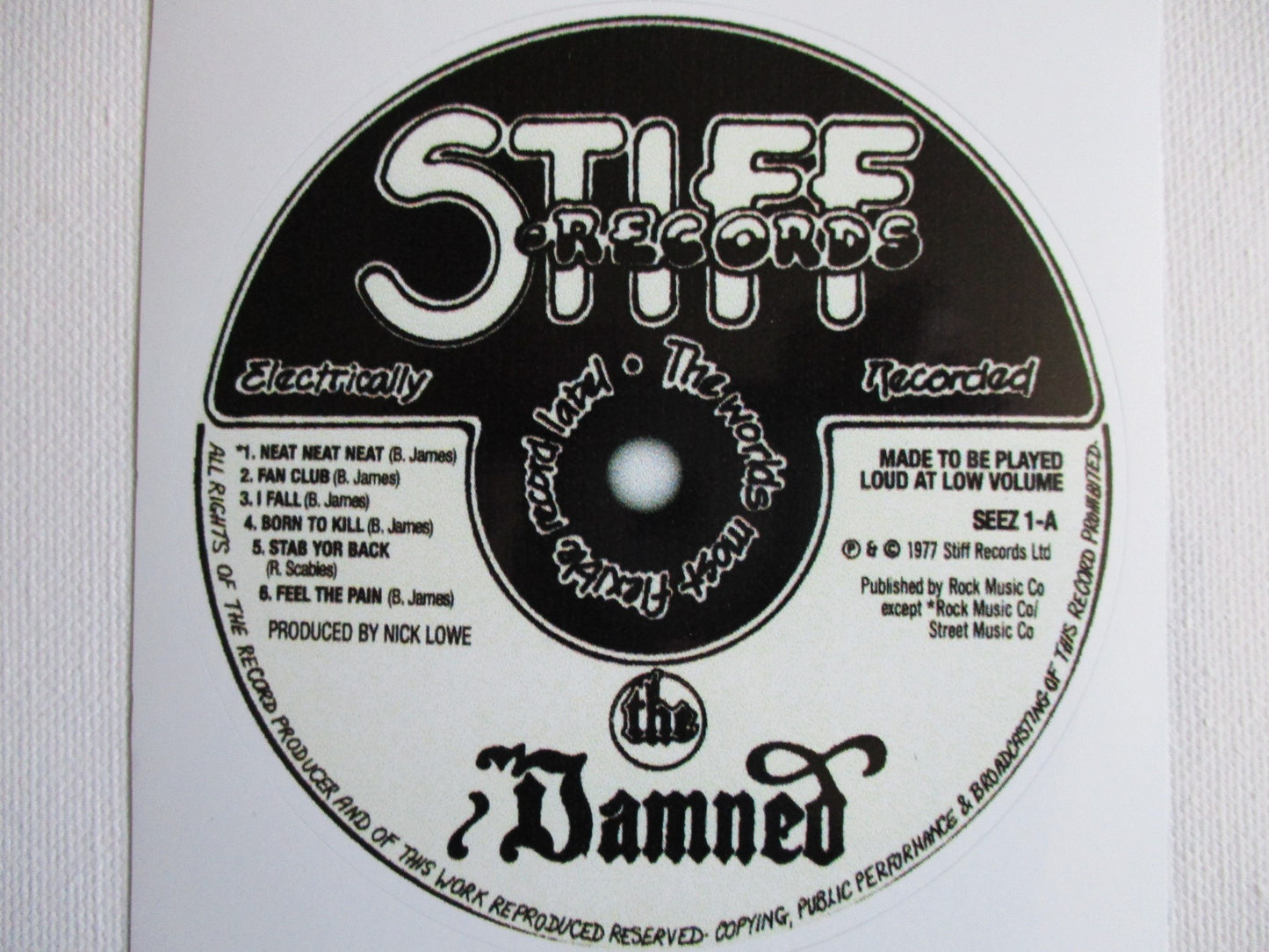 THE DAMNED large PUNK VINYL STICKER stiff label
