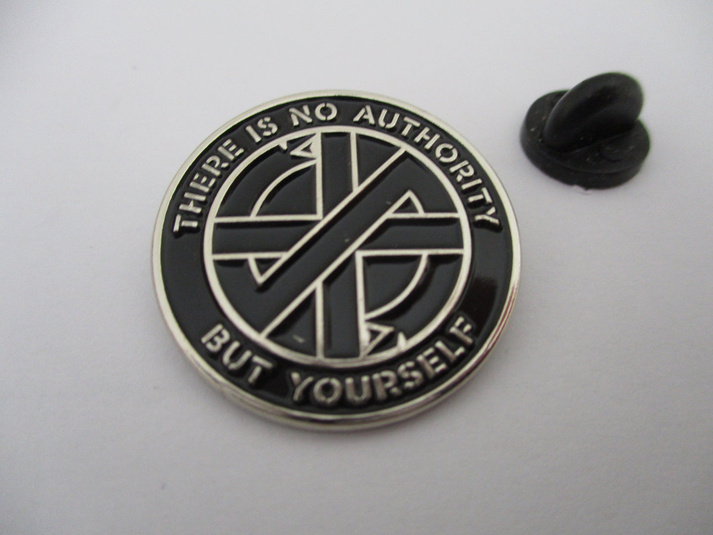 CRASS no authority anarcho PUNK METAL BADGE silver