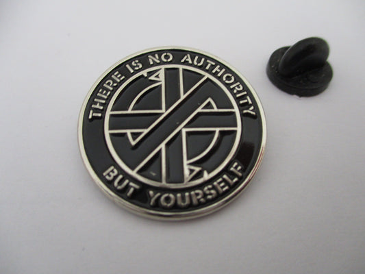 CRASS no authority anarcho PUNK METAL BADGE silver