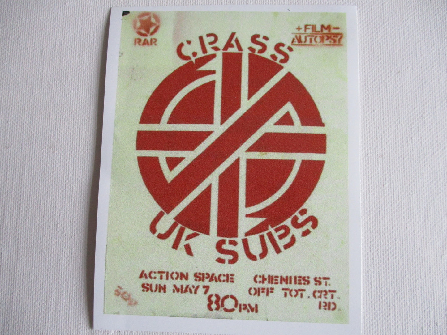 CRASS / UK SUBS rar gig PUNK VINYL STICKER