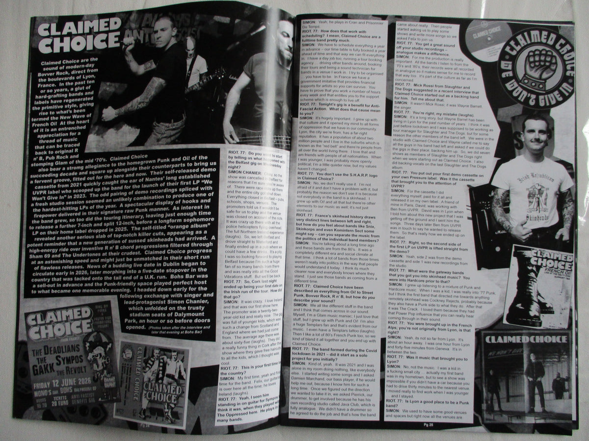 RIOT 77 fanzine NEW with Claimed Choice , Ruefrex , An Slua