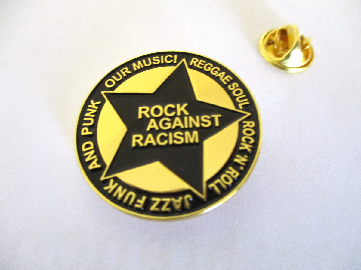 ROCK AGAINST RACISM PUNK METAL BADGE (gold)