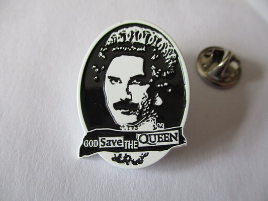 SEX PISTOLS god save the queen freddie mercury PUNK METAL BADGE b&w