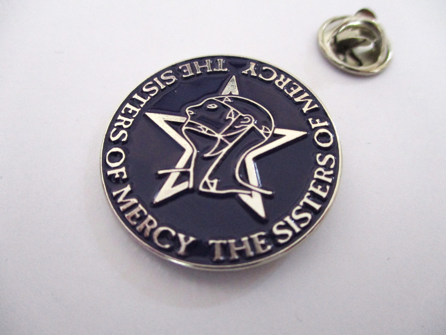 SISTERS OF MERCY goth POST PUNK METAL BADGE (dk purple)