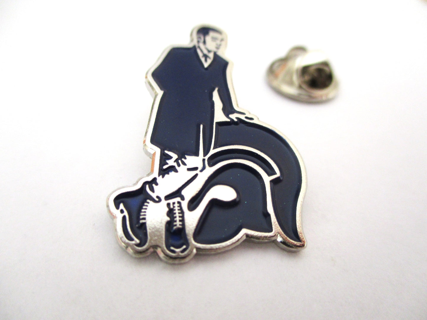 TROJAN SKIN reggae ska metal badge (dk blue)