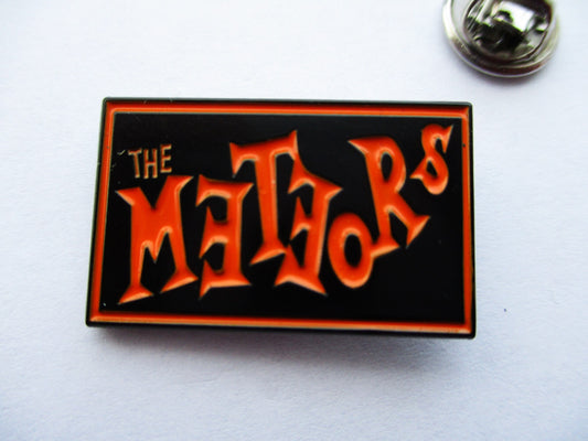 THE METEORS psychobilly punk METAL BADGE orange (V.few)