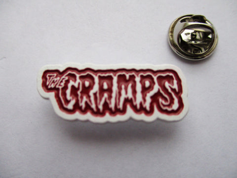 THE CRAMPS logo psychobilly punk METAL BADGE (white)