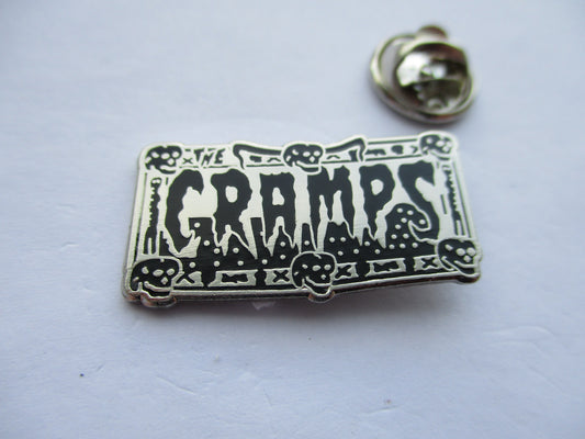 THE CRAMPS garbageman PSYCHOBILLY PUNK METAL BADGE (silver)