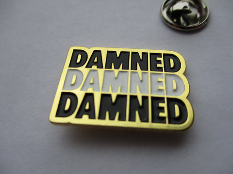 DAMNED damned damned PUNK METAL BADGE (gold)