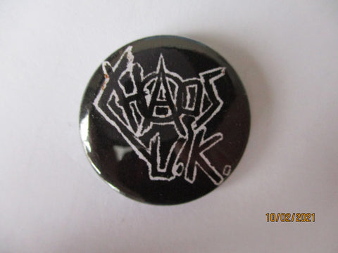 CHAOS UK b&w logo punk badge