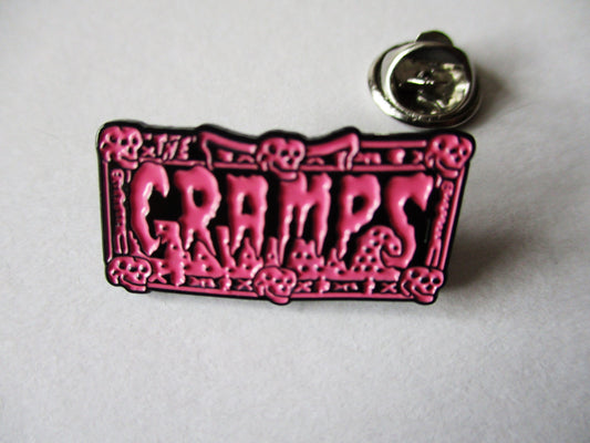 THE CRAMPS garbageman PSYCHOBILLY METAL BADGE (pink)