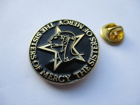 SISTERS OF MERCY goth POST PUNK METAL BADGE (gold)