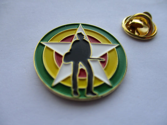 JOE STRUMMER gold/full colour PUNK METAL BADGE