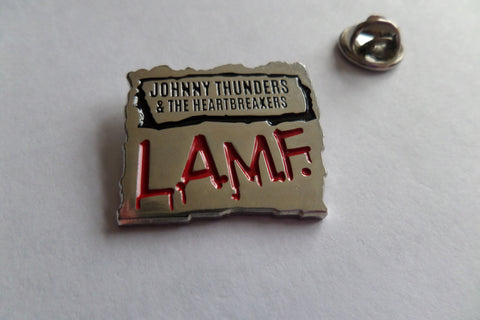 JOHNNY THUNDERS & THE HEARTBREAKERS lamf silver PUNK METAL BADGE - Savage Amusement