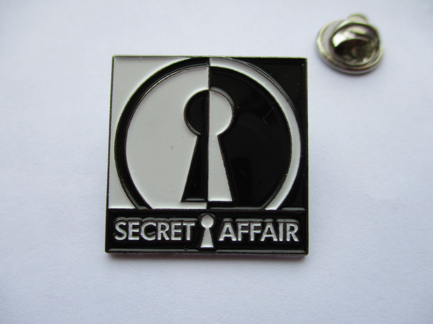 SECRET AFFAIR mod embossed METAL BADGE last one