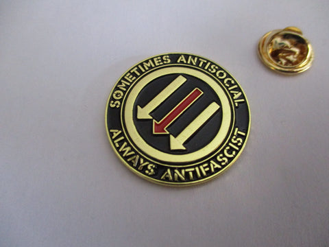 SOMETIMES ANTISOCIAL anarcho punk METAL BADGE (gold)