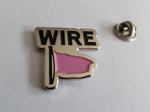 WIRE pink flag silver PUNK METAL BADGE