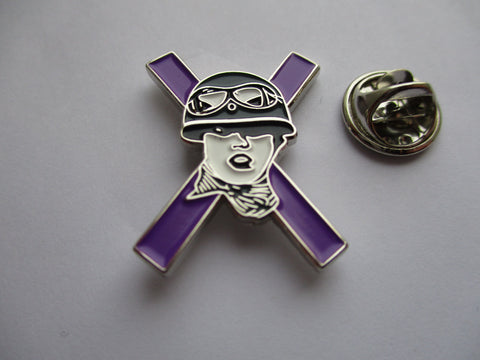 XRAYSPEX poly styrene PUNK METAL BADGE (purple)